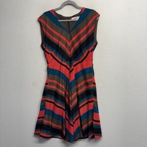 Louche Duchess Dress XL Midi Stripe V neck A Line Pink Retro